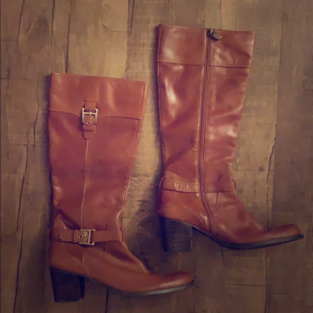 Adrienne Vittadini Cognac Leather Riding Boots 10